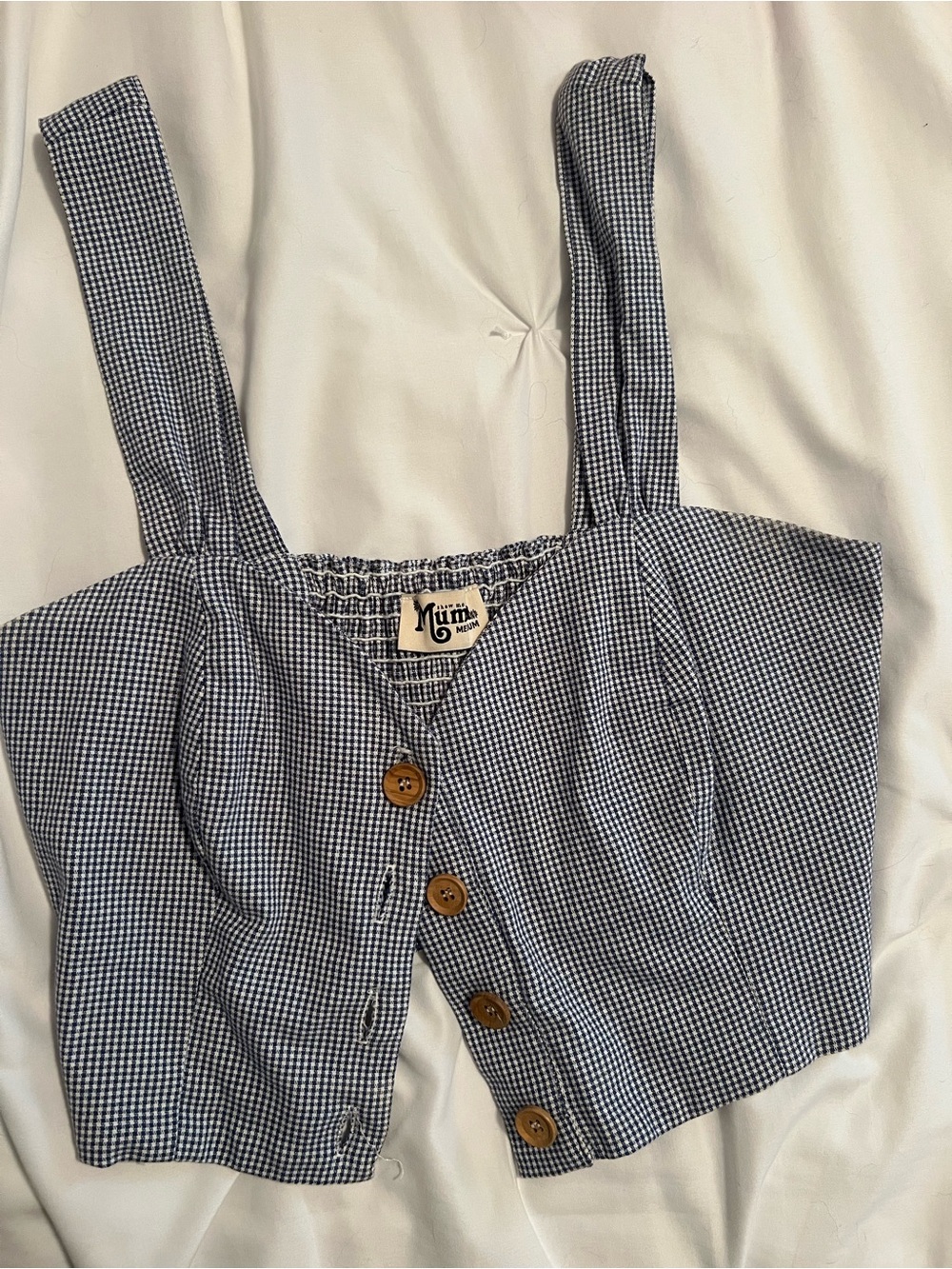 Show Me Your MuMu Black & White Gingham Cropped Button Front Top